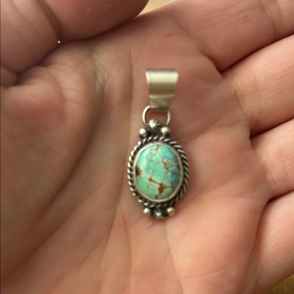 Sterling Silver Turquoise Oval Pendant - Blue Green Stone